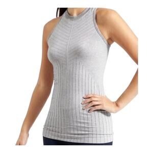 Athleta Womens Size Medium Sojourn Tank Top Gray Seamless Striped Racerback